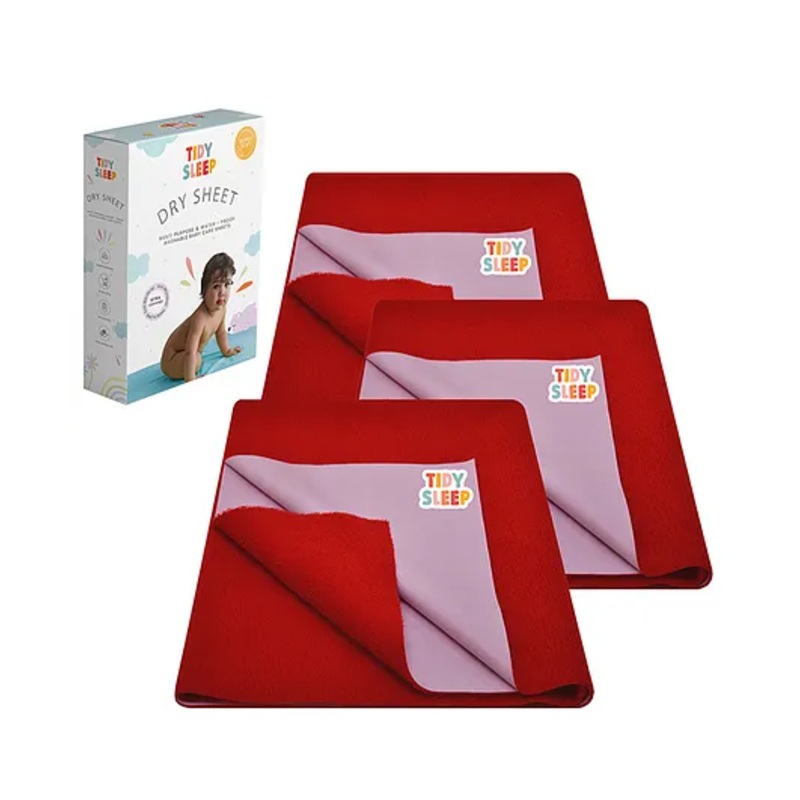 TIDY SLEEP aterproof Baby Bed Protector Dry Sheet For New Born Babies- Cherry Red Pack of 3 (Large)
