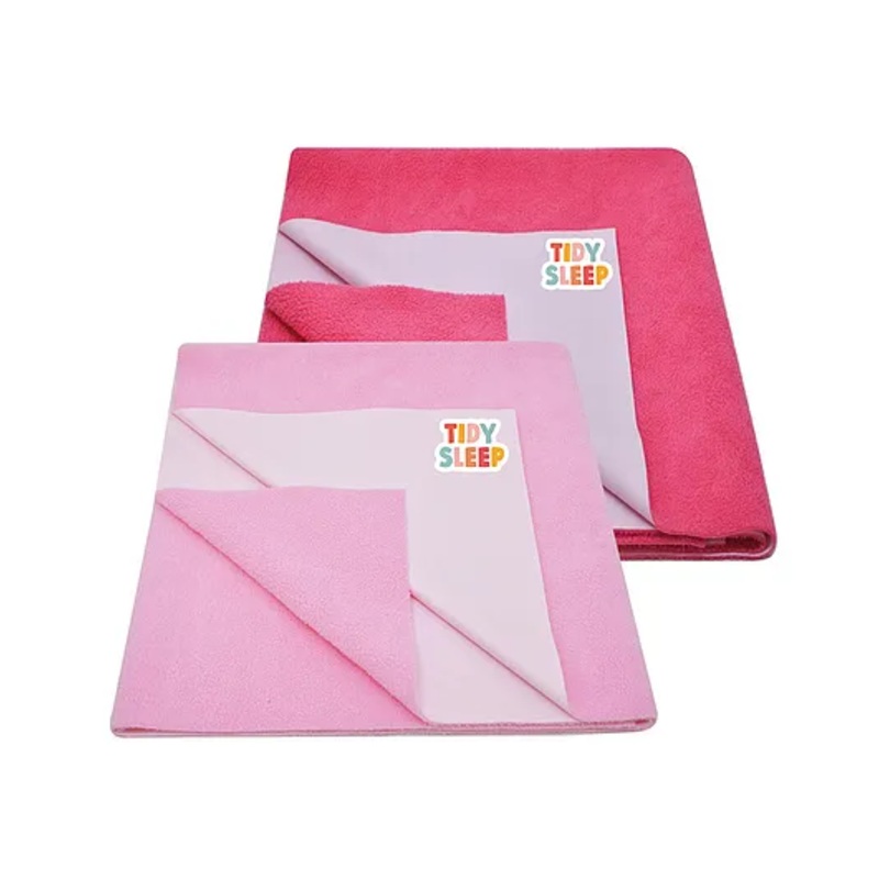 TIDY SLEEP Waterproof Baby Bed Protector Dry Sheet For New Born Babies- Baby Pink & Hot Pink Pack of 2 (Medium) L 100 x B 70