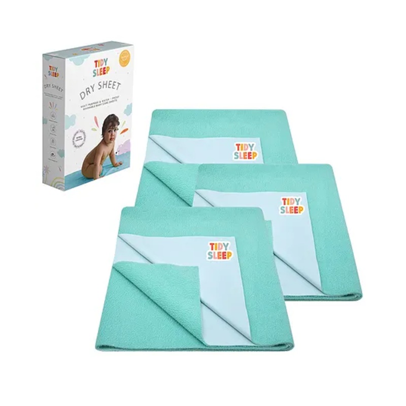 TIDY SLEEP Waterproof Baby Bed Protector Dry Sheet For New Born Babies- Ocean Green Pack of 3 (Medium)