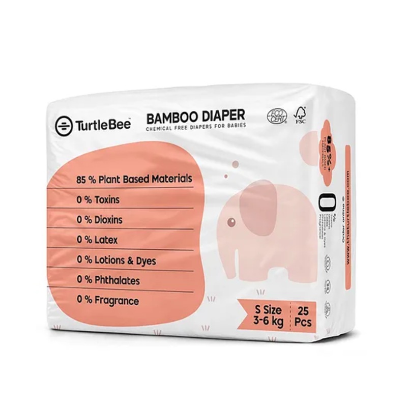 Turtlebee Organic Bamboo Taped Diapers for Small Size- 25 pieces