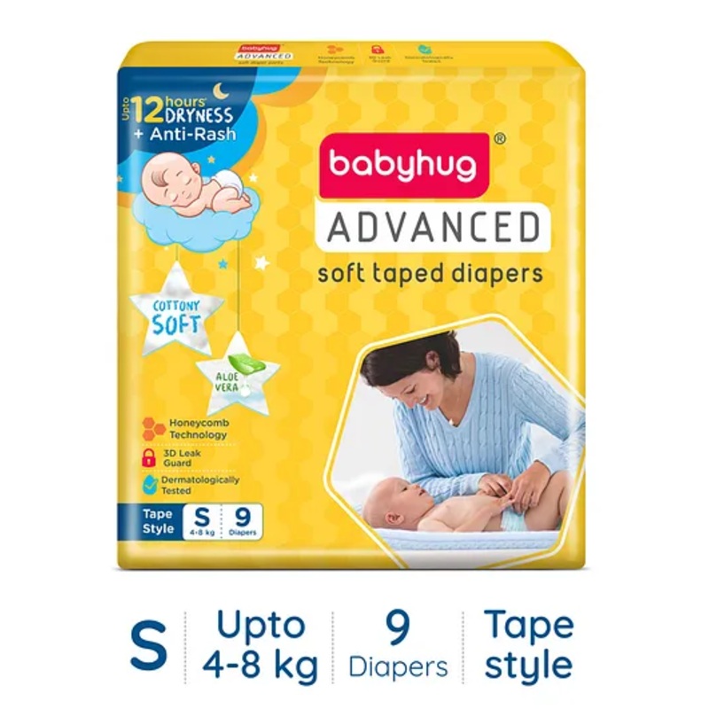 Babyhug Advanced Tape Style Diapers Small Size – 9 Pieces