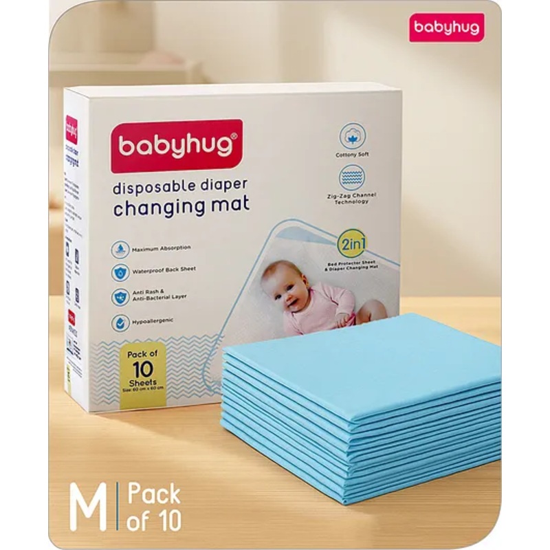 Babyhug Disposable Diaper Changing Mat Medium Size Pack of 10 – Blue