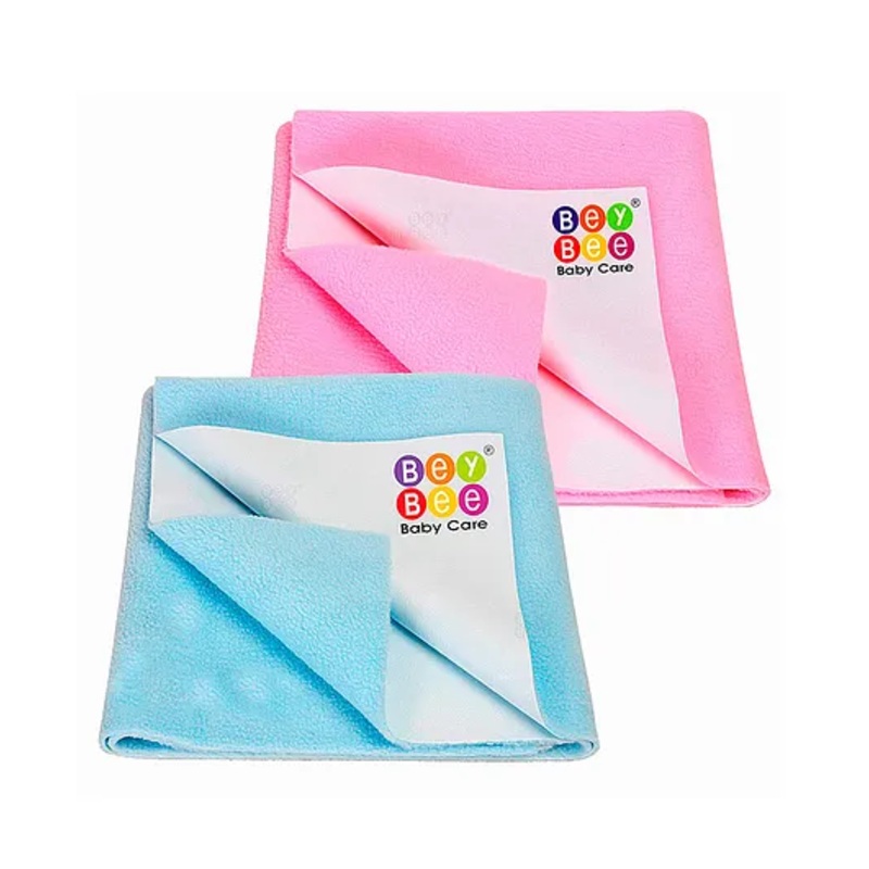BeyBee Anti Piling Fleece Extra Absorbent Quick Dry Sheet For Baby Bed Protector Waterproof Baby Sheet Small Pack Of 2 – Pink & Blue