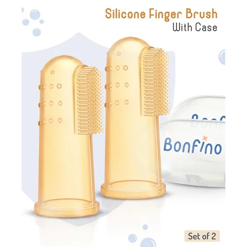 Bonfino Silicone BPA Free Finger Brush with Protective Case Brown – Pack of 2