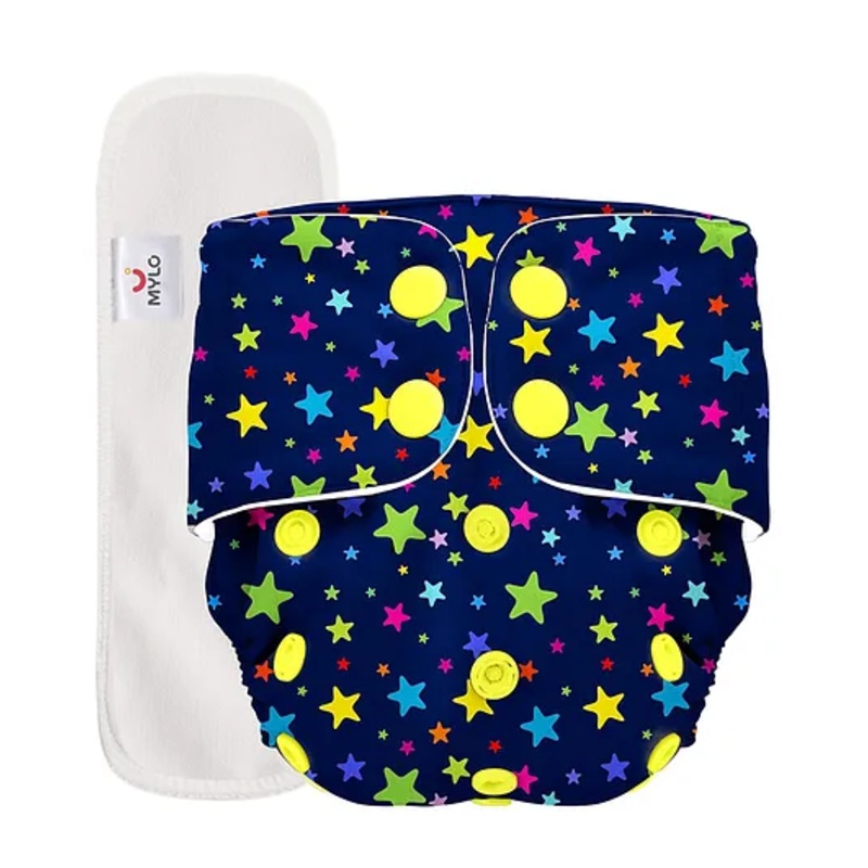 Mylo Baby Freesize Adjustable Cloth Diapers with 1 Free Insert Oeko Tex Certified Pack of 1 Twinkle Print – Multicolour