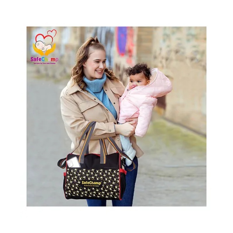SafeChamp Chick Chick Multipurpose Diaper Bag Cum Mother Bag Diaper Bag   – Black