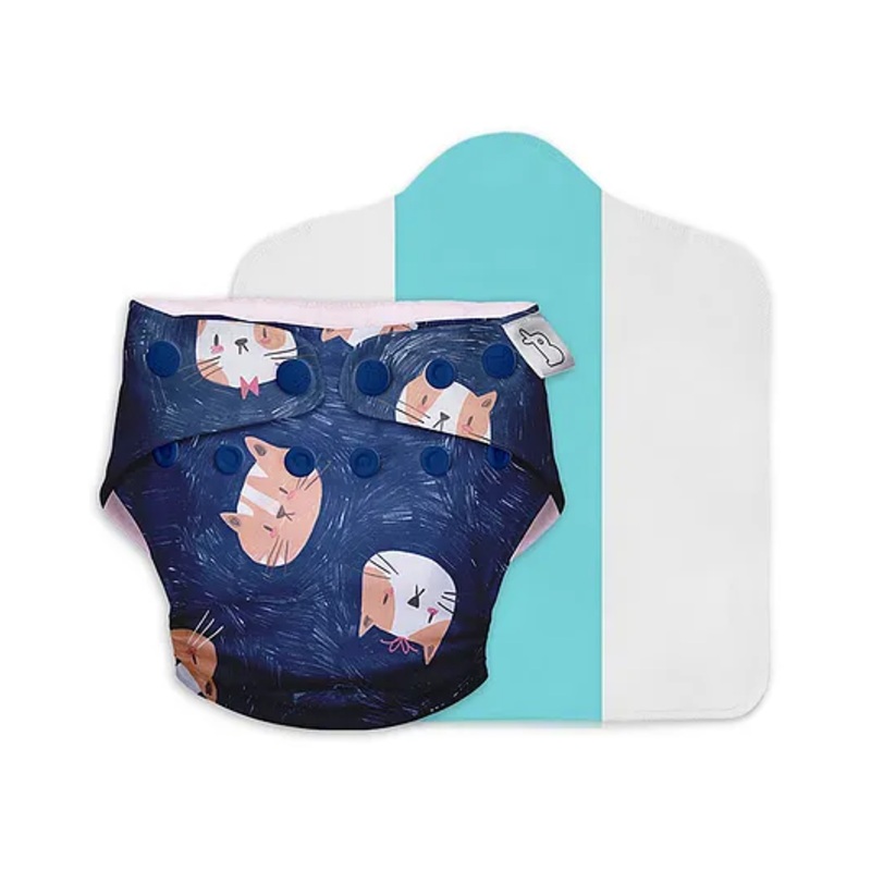 SuperBottoms Freesize UNO Cloth Diaper (3M – 3Y) Reusable with 1 Dry Feel Pad, Absorbs 4-5 Pees – Good Cat-titude