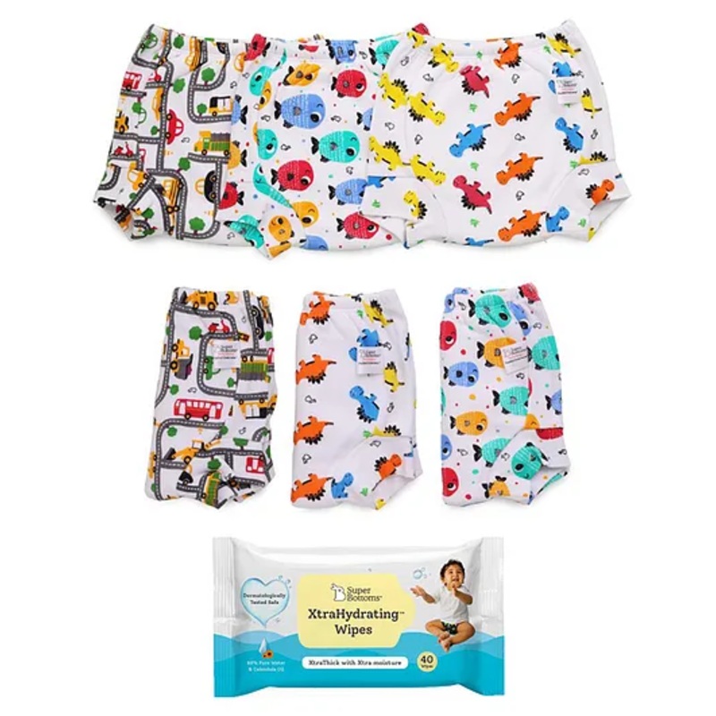 SuperBottoms Padded Underwear for 2-3Y Babies | Potty Training Pants | Strking Whites | Pack of 6 + Xtrahydrating Wipes-40 Pack