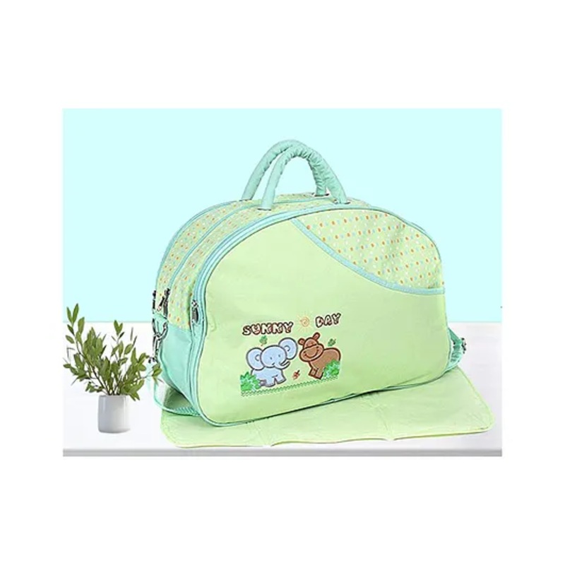 The Cheeky Kidzz New Born Baby Multifunctional Diaper Nappy Changing Mother Maternity Multi Compartment Assorted Prints Handbag Shoulder Brown Tote Bag (GREEN)