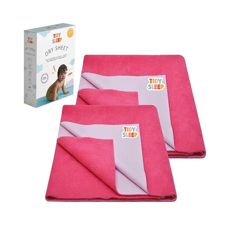 TIDY SLEEP Waterproof Baby Bed Protector Dry Sheet For New Born Babies- Hot Pink  Pack of 2 (Large)