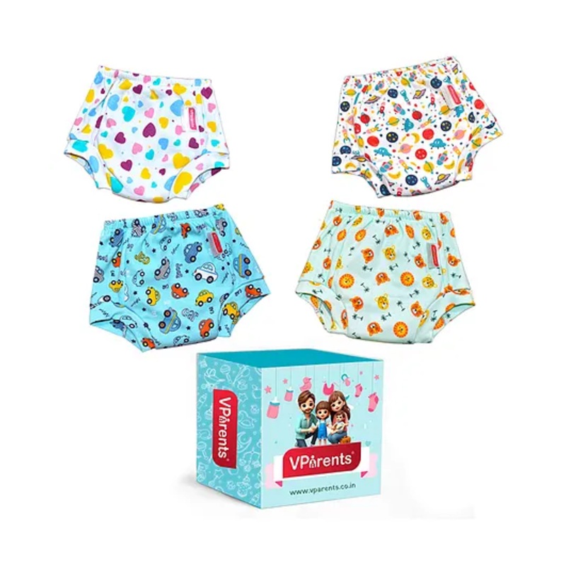 VParents Padded Underwear for Babies and Toddlers with 3 Layers of Cotton Padding Potty Training  Pull Up & Diaper-Free Time Pack of 4 (2 – 3 YEARS) ( Print may vary)