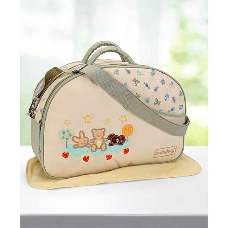 Babyhug Diaper Bag With Changing Mat Rabbit & Bear Print – Cream
