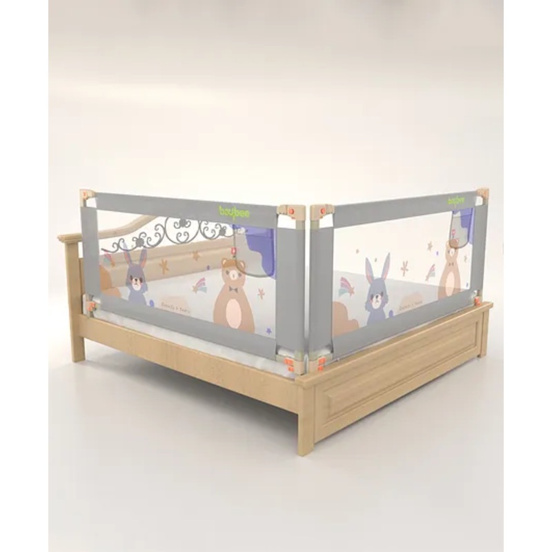 BAYBEE Baby Bed Rail Guard for Baby Toddlers Safety, Portable Kids Bed Rail Safeguard Fence with Adjustable Height | Foldable Single Side Bed Protector for Newborn Baby (Pack of 2, Light Grey, 200x80cm)