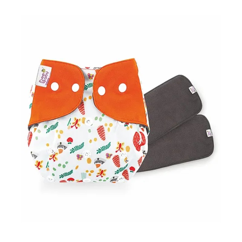 BeeBaby Bumtelligent Free Size Pocket Style Cotton Cloth Baby Diaper & 2 Grey RapiDry Pad Inserts  – Orange