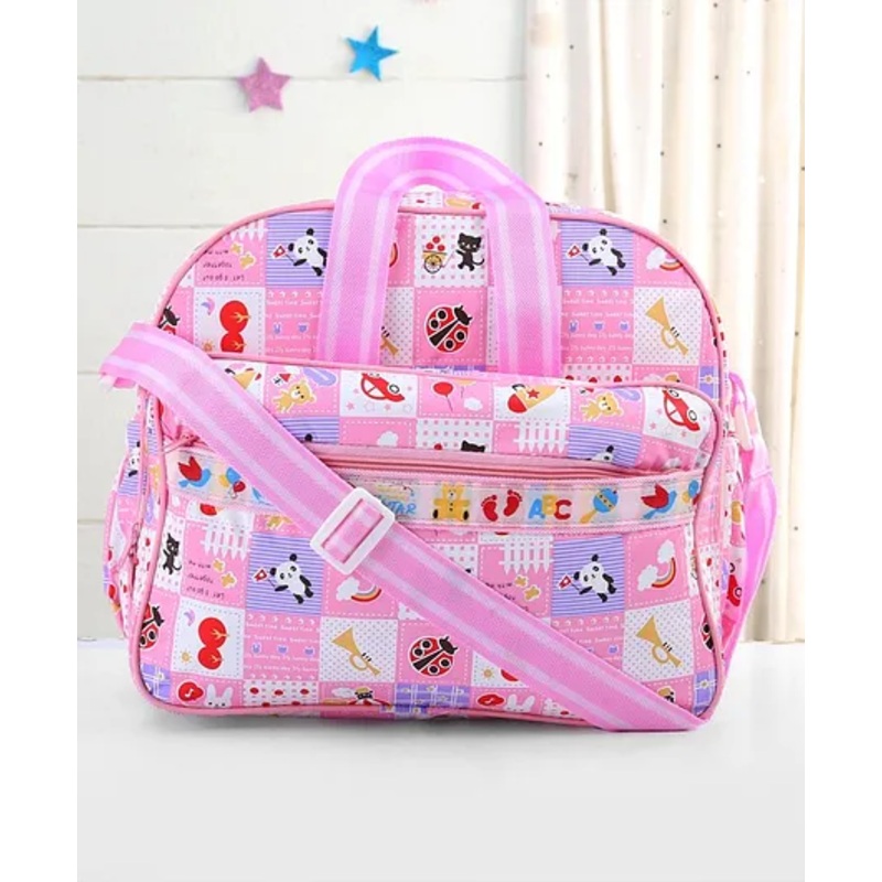 Diaper Bag Multipurpose Sunny Day Print With PVC Material-Pink