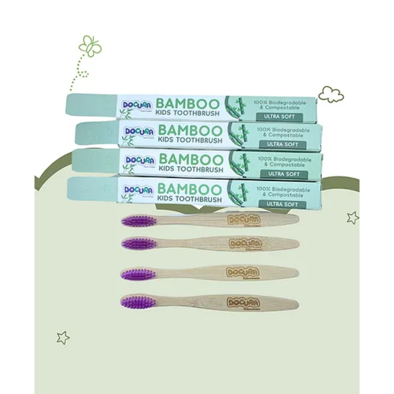 Docura Bamboo Kids Toothbrush Ultra Soft, BPA-Free & Eco-Friendly | Toothbrush for 2+ Years Kids Pack of 4