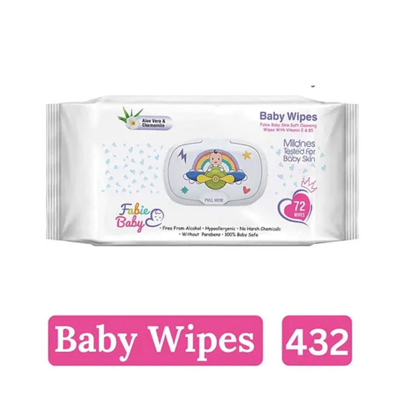 Fabie Baby Wipes (72Pcs) for New Born Baby with Vitamin E & B5 – Pack of 6