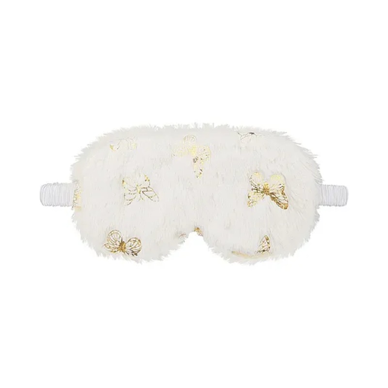 Jenna Fur Silk Butterfly White Cute Sleeping Eye Mask With cooling Gel