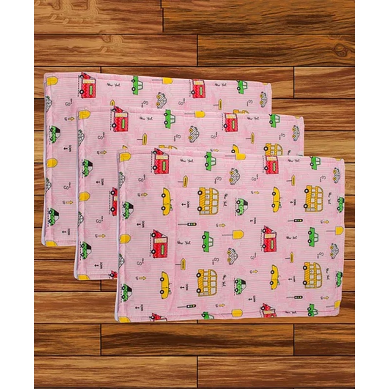 Mittenbooty Waterproof Ultra Absorbent Quilted Changing Sheet Pack of 4 Bus Print – Pink