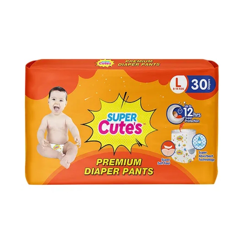Super Cute’s Premium Baby Diapers Large Size Super Soft and Rash Free Diapers with Overnight Leakage Protection – 30 Pieces