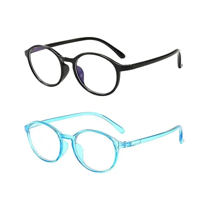 SYGA Pack of 2 Kids Anti-Blue Light Blocking Lightweight Retro Round Glasses for Age 6 to 12 Years old (Blue & Black)