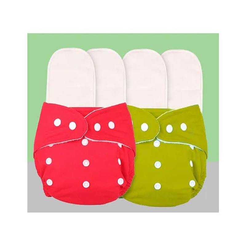 The Cheeky Kidzz Baby 2 Reusable Cloth Diaper Adjustable Diaper Nappies & 4 Bamboo Microfiber Inserts For (RYL)