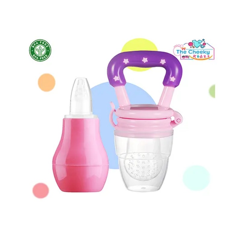 The Cheeky Kidzz Baby Nasal Nose Aspirator Vacuum Nose Suction Sucker Cleaning Squeezable Pump Tool With Fruit Feeder Nibbler Teether (ASSORTED)