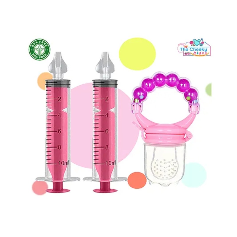 The Cheeky Kidzz Baby Pressure Nasal Syringe Nose Suction With Fruit Feeder Soother Sucker Nibbler Teether For Babies BPA Free(PINK)