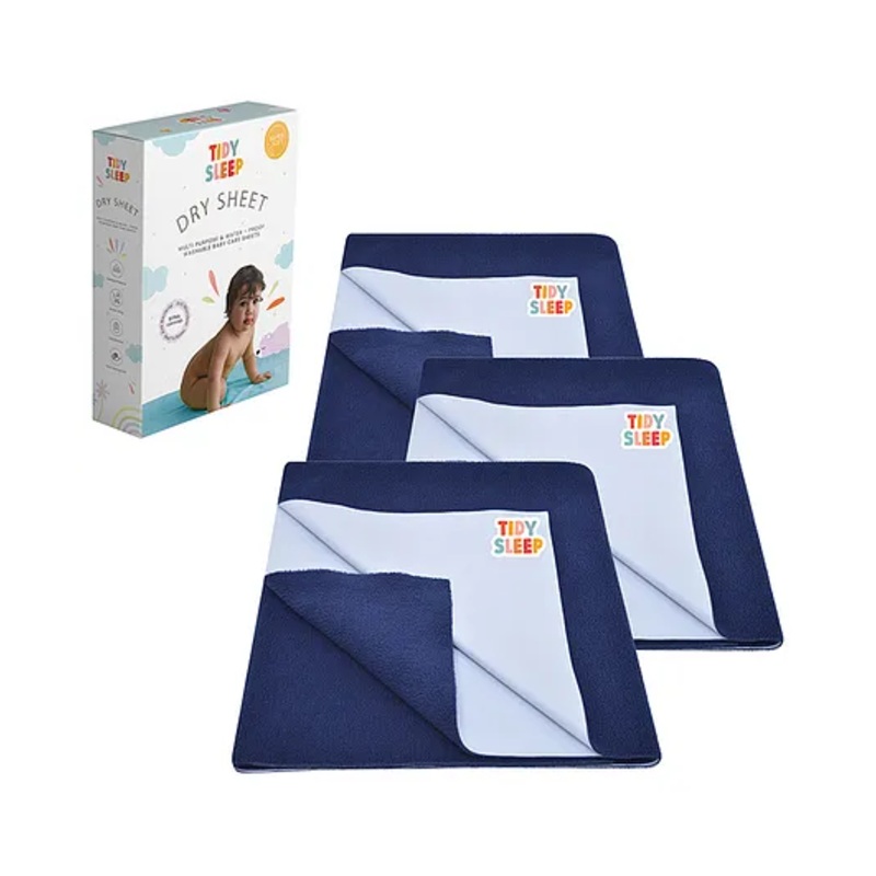 TIDY SLEEP Waterproof Baby Bed Protector Dry Sheet For New Born Babies- Midnight Blue  Pack of 3 (Medium)