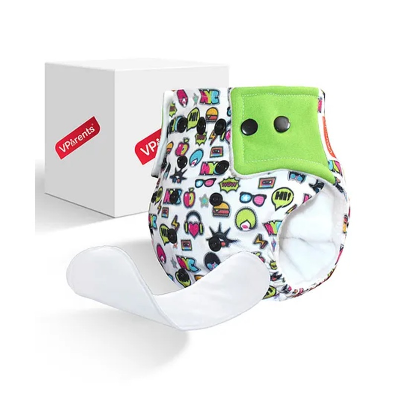 VParents Reusable and Adjustable Cloth Diapers with Ultra Absorbent Insert – Green