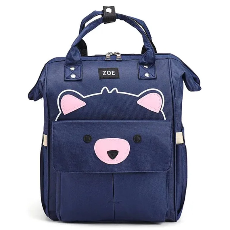 ZOE Multifunctional Water Resistant Diaper Backpack with Bear Patch -Navy Blue