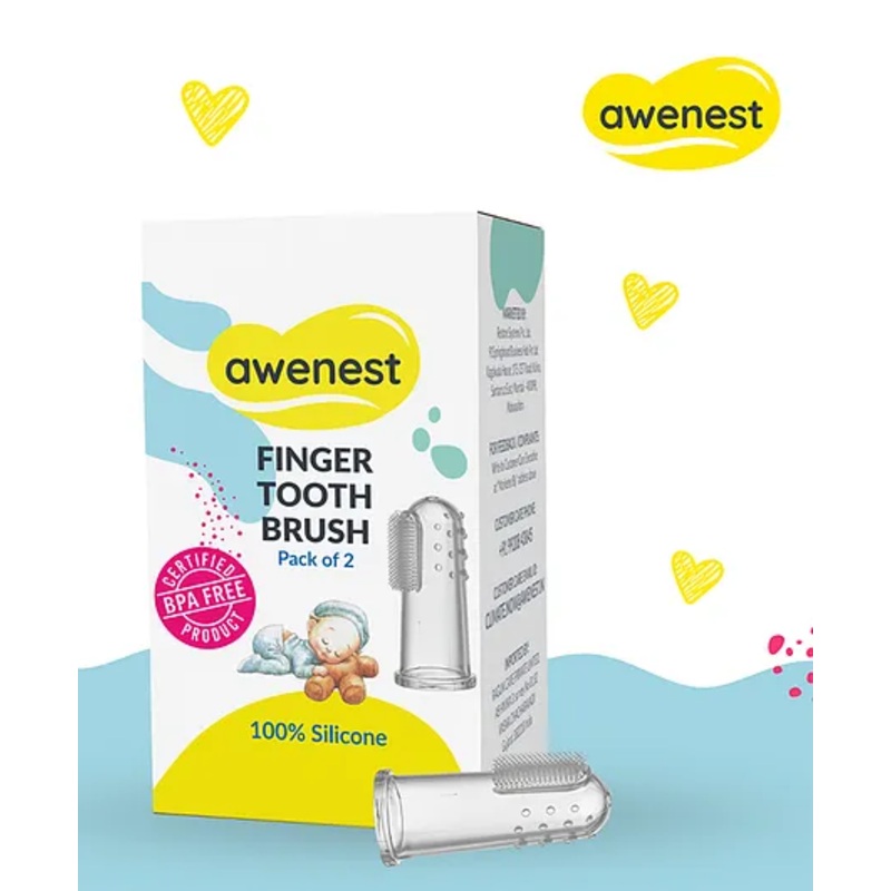 awenest Silicone Baby Finger Manual Toothbrush | Certified BPA-Free | For Cleaning and Massaging Gums | For Kids & New Born Baby | Kids Finger Toothbrushes Pack Of 2