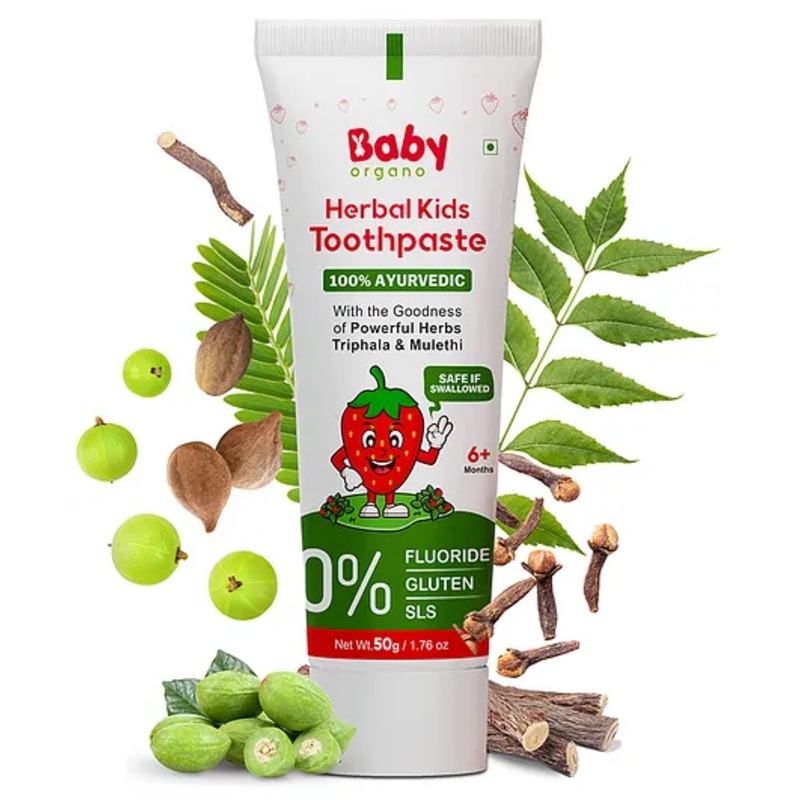 BabyOrgano Herbal Strawberry Flavor Kids Toothpaste Flouride Free- 50 gm