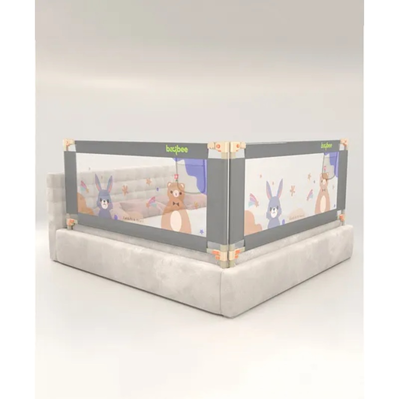 BAYBEE Baby Bed Rail Guard for Baby Toddlers Safety, Portable Kids Bed Rail Safeguard Fence with Adjustable Height | Foldable Single Side Bed Protector for Newborn Baby (Pack of 2, Grey, 150x80cm)