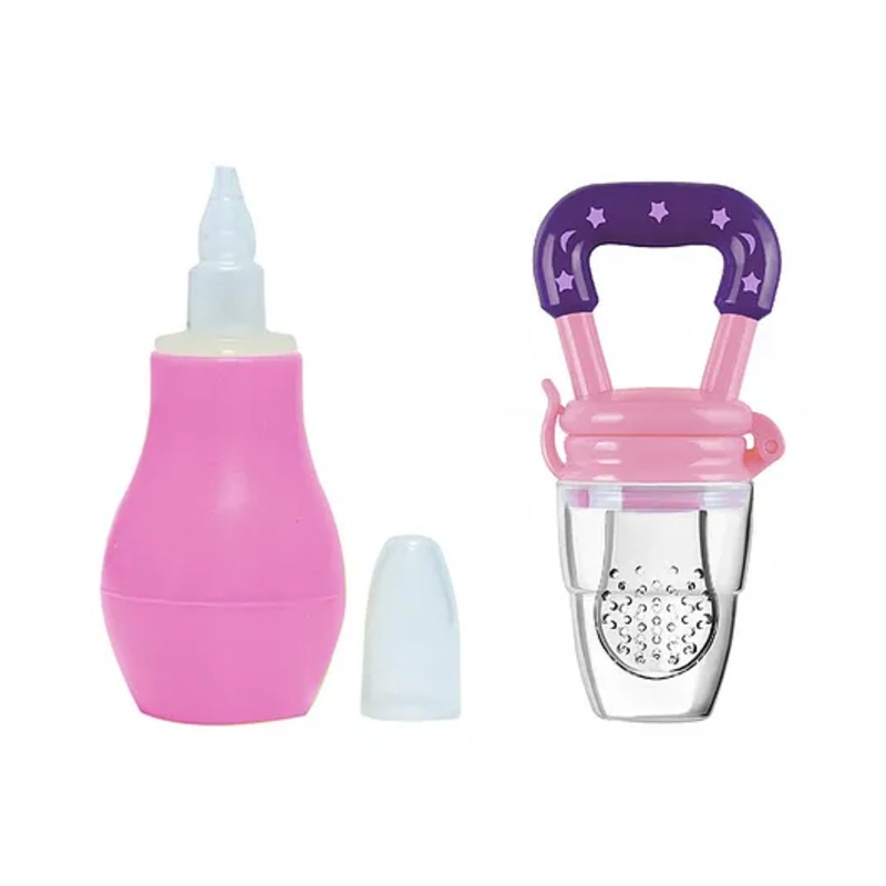 Enorme Baby Silicone Pink Nose Cleaner Nasal Aspirator with Silicone Fruit and Food Nibbler Pacifier for Babies