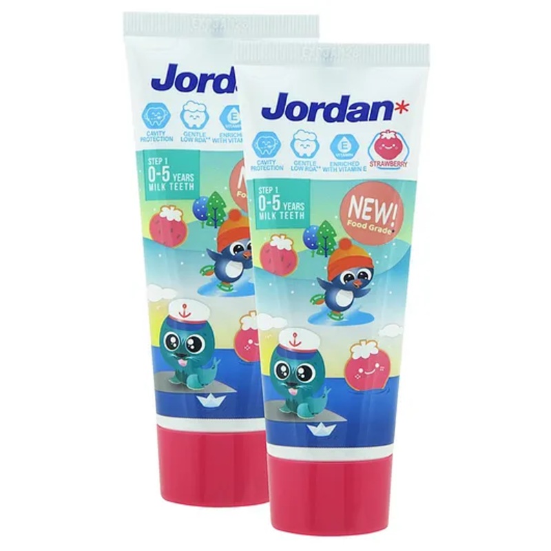 Jordan Kids Toothpaste | STEP 1 | Mild Fruity Flavours | Strawberry | Milk Teeth | Gentle for Tooth | Food Grade | 75g (Pack of 2)