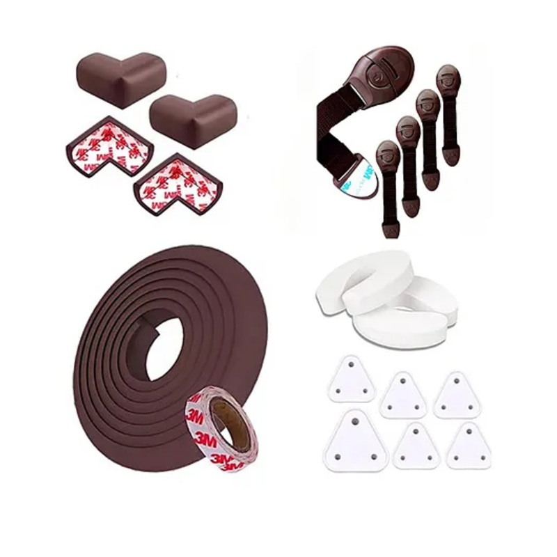 Kiddough Baby Proofing Kit with 5Mtr Edge Protector, 4 Corner Guards, 5 Safety Locks, 6 Socket Guards, 2 Door Guards, Brown