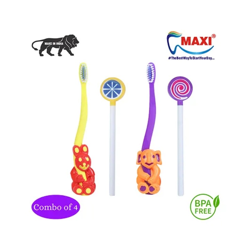 MAXI Oral Care Junior Toothbrush & Tongue Cleaner Pack Of 4 – Multicolor