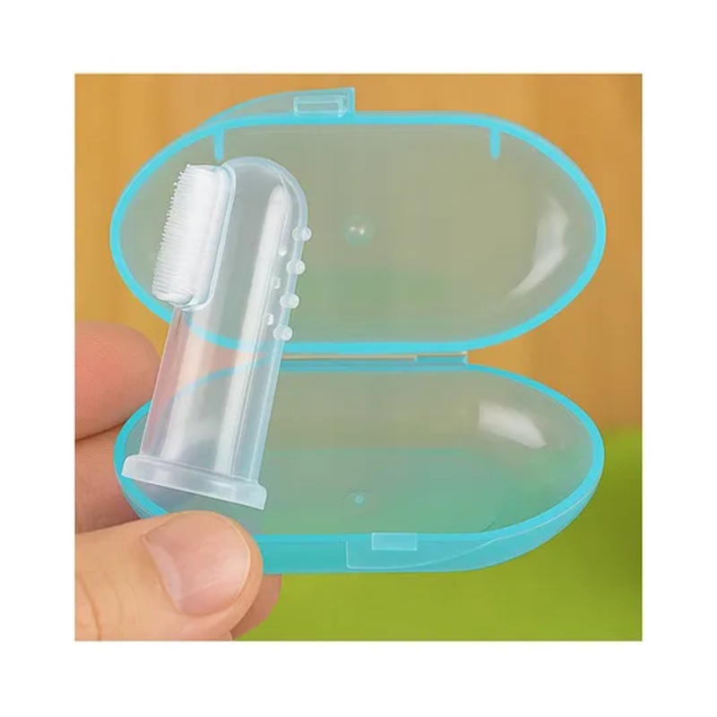 NeonateCare Baby Silicone Soft Bristles Finger Tooth Brush With Tongue Cleaner Back And Travel Protective Case Soft Baby Toothbrush For Babies Oral Hygienic Care – BLUE