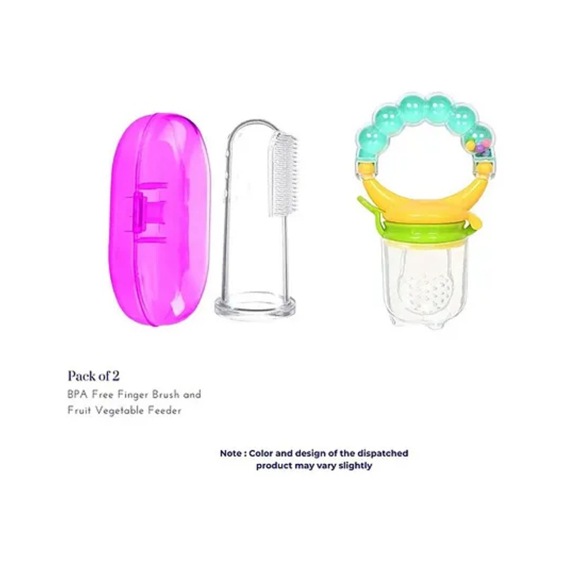 numum Baby Silicone Finger Toothbrush and Fruit Food Feeder Nibbler Pacifier (Color May Vary) (Color and design may vary)