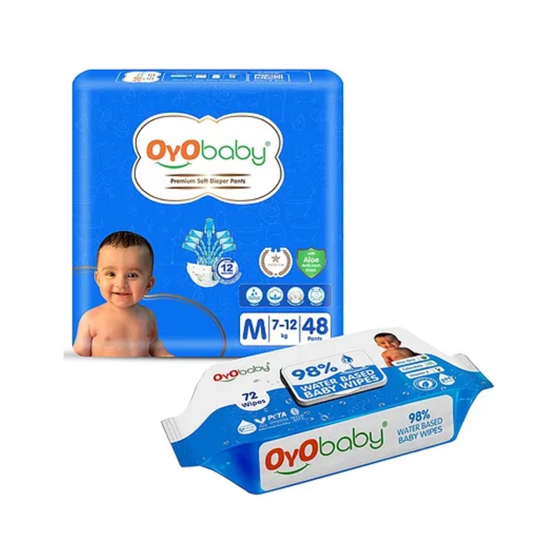 OYO BABY Diapers | Long Lasting Dry Night & Comfortable Sleep Style Diaper Pants, Size 9-14 kg baby 48 Count (Combo Pack)