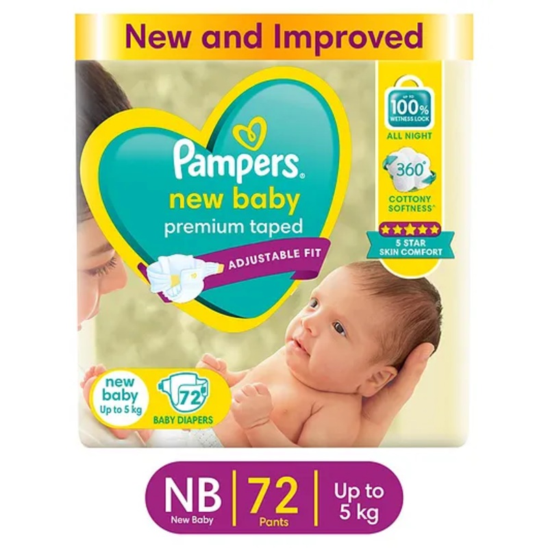 Pampers Active Baby Diapers, New Born, Extra Small, (NB, XS) size, 72 Count, Taped style diaper
