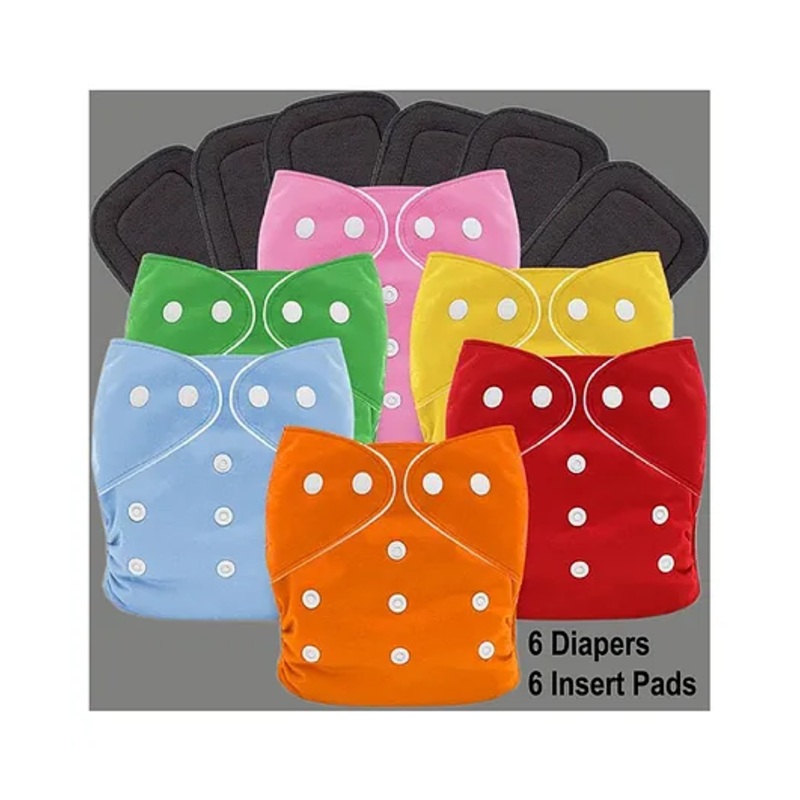 Sparkle Joy Reusable Solid Pocket Cloth Diapers With Inserts Pack of 6 – Multicolour