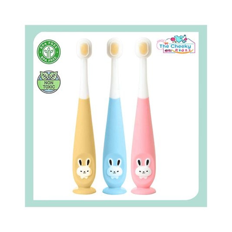 The Cheeky Kidzz Pack of 3 Baby Soft Bristles Suction Cup Base Bunny Design Teeth Manual Toothbrush BPA Free For Kids (1 To 10 Years) (MULTI)