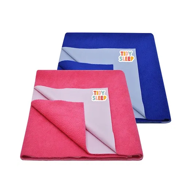 TIDY SLEEP Waterproof Baby Bed Protector Dry Sheet For New Born Babies- Hot Pink & Royal Blue  Pack of 2 (Medium) L 100 x B 70