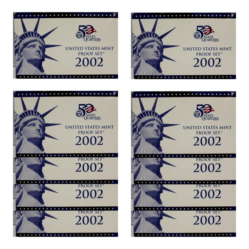 2002 Proof set 10 Pack CN-Clad Kennedy Sacagawea dollar State quarters – (OGP) 100 coins