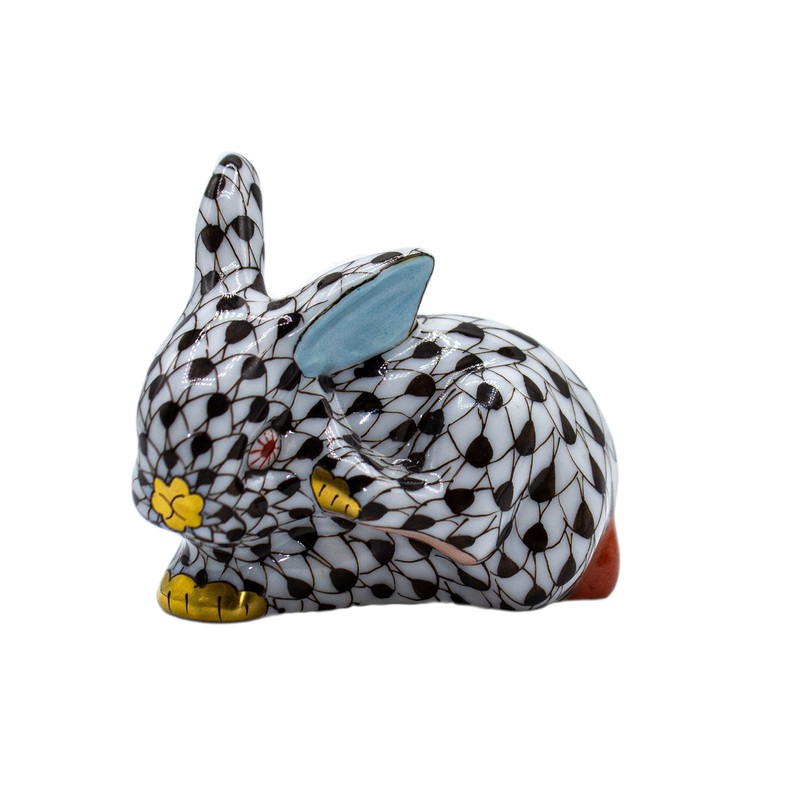 Herend Figurine: 15582 Bunny Scratching cheek – black