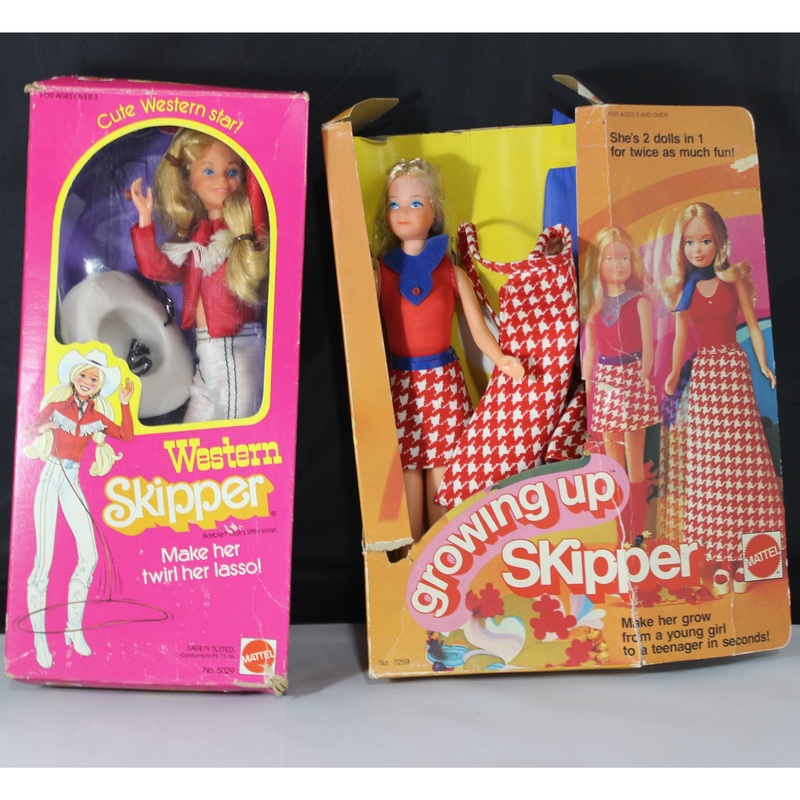 Lot of 2: 1970-1980s Growing Up Skipper & Western Skipper Barbie Dolls