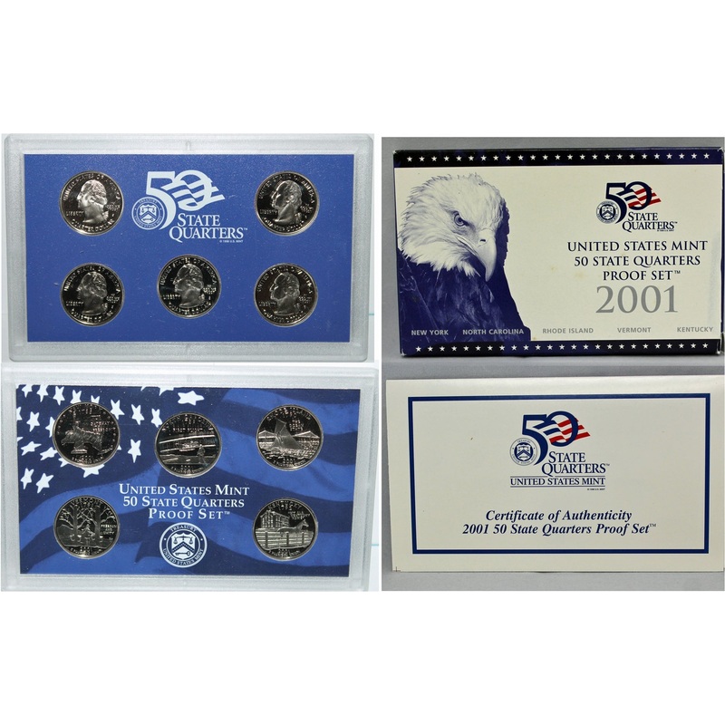 2001 State Quarter Proof Set CN-Clad (OGP) 5 coins