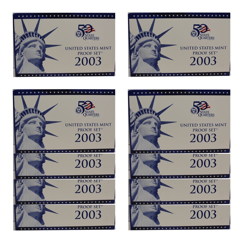 2003 Proof set 10 Pack CN-Clad Kennedy Sacagawea dollar State quarters – (OGP) 100 coins